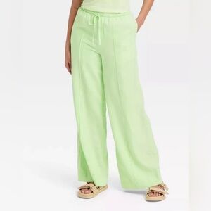 Women's A New Day High-Rise Wide Leg Linen Pull-On Pants Green L NEW WITHOUT TAG